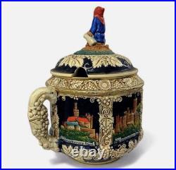Vintage Marzi & Remy Germany Castle Stoneware Punch Bowl Gnome Lid 12 Wide