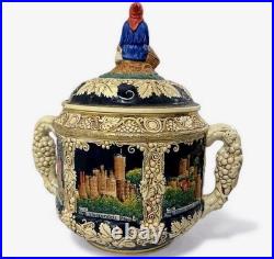 Vintage Marzi & Remy Germany Castle Stoneware Punch Bowl Gnome Lid 12 Wide