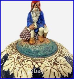 Vintage Marzi & Remy Germany Castle Stoneware Punch Bowl Gnome Lid 12 Wide