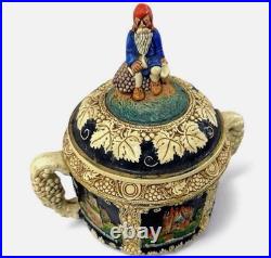 Vintage Marzi & Remy Germany Castle Stoneware Punch Bowl Gnome Lid 12 Wide