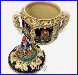 Vintage Marzi & Remy Germany Castle Stoneware Punch Bowl Gnome Lid 12 Wide