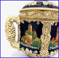 Vintage Marzi & Remy Germany Castle Stoneware Punch Bowl Gnome Lid 12 Wide