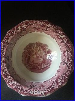 Vintage Mason's Ironstone China Vista Footed Pekin Salad Bowl Pink