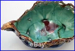 Vintage Mayolica Jardiniere Centerpiece Bowl Blue Green Openwork Lattice