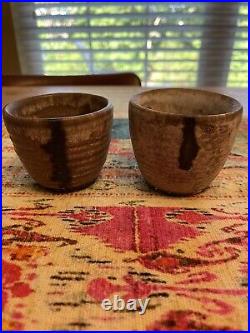 Vintage McCarty Pottery Nutmeg Bowl/Cups (2) Rivermark Mississippi Signed