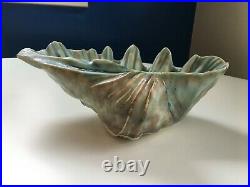 Vintage McCartys Pottery Clam Shell Bowl Jade & Blues