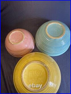 Vintage McCoy 3 Piece Matte Pastel Color Glaze Ribbed Mixing Nesting Bowl Set
