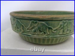 Vintage McCoy Art Pottery Green Elephants Holding Tails Bowl Dish