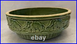 Vintage McCoy Art Pottery Green Elephants Holding Tails Bowl Dish Planter
