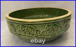 Vintage McCoy Art Pottery Green Elephants Holding Tails Bowl Dish Planter