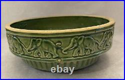 Vintage McCoy Art Pottery Green Elephants Holding Tails Bowl Dish Planter