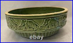 Vintage McCoy Art Pottery Green Elephants Holding Tails Bowl Dish Planter