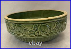 Vintage McCoy Art Pottery Green Elephants Holding Tails Bowl Dish Planter
