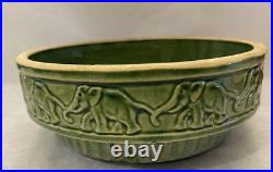 Vintage McCoy Art Pottery Green Elephants Holding Tails Bowl Dish Planter