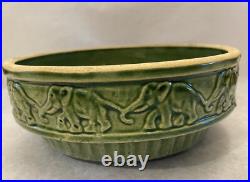 Vintage McCoy Art Pottery Green Elephants Holding Tails Bowl Dish Planter