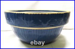 Vintage McCoy Heavy Hand Thrown Ceramic Art Pottery Mixing Bowls x2 Blue Cobalt