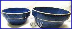 Vintage McCoy Heavy Hand Thrown Ceramic Art Pottery Mixing Bowls x2 Blue Cobalt