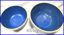 Vintage McCoy Heavy Hand Thrown Ceramic Art Pottery Mixing Bowls x2 Blue Cobalt