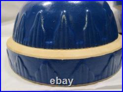 Vintage McCoy Heavy Hand Thrown Ceramic Art Pottery Mixing Bowls x2 Blue Cobalt