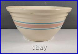 Vintage McCoy Pink Blue Stripe Set Bean Pot Ovenware Mixing Bowl 6 7 8 12