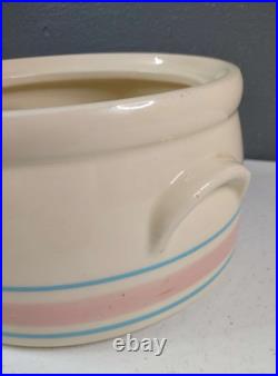 Vintage McCoy Pink Blue Stripe Set Bean Pot Ovenware Mixing Bowl 6 7 8 12