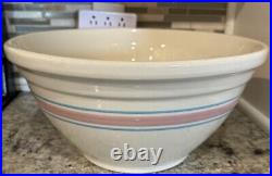 Vintage McCoy Pottery 0114 USA 14 Mixing Bread Dough Bowl Pink Blue Stripe