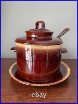Vintage McCoy Pottery Drip Glaze Soup Tureen Bean Pot with Plate, Lid and Ladle