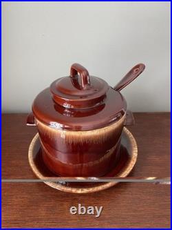 Vintage McCoy Pottery Drip Glaze Soup Tureen Bean Pot with Plate, Lid and Ladle
