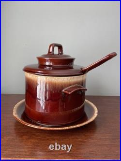 Vintage McCoy Pottery Drip Glaze Soup Tureen Bean Pot with Plate, Lid and Ladle