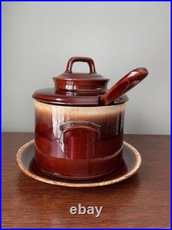 Vintage McCoy Pottery Drip Glaze Soup Tureen Bean Pot with Plate, Lid and Ladle