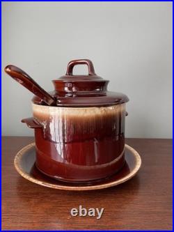 Vintage McCoy Pottery Drip Glaze Soup Tureen Bean Pot with Plate, Lid and Ladle