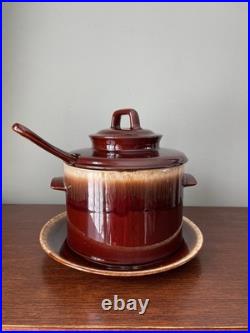Vintage McCoy Pottery Drip Glaze Soup Tureen Bean Pot with Plate, Lid and Ladle