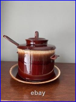 Vintage McCoy Pottery Drip Glaze Soup Tureen Bean Pot with Plate, Lid and Ladle