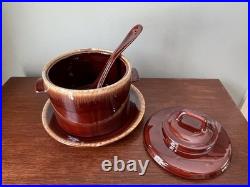 Vintage McCoy Pottery Drip Glaze Soup Tureen Bean Pot with Plate, Lid and Ladle