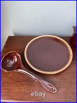 Vintage McCoy Pottery Drip Glaze Soup Tureen Bean Pot with Plate, Lid and Ladle