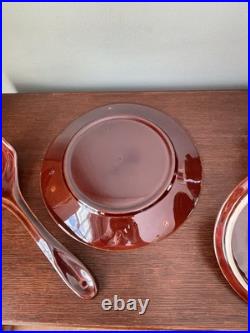 Vintage McCoy Pottery Drip Glaze Soup Tureen Bean Pot with Plate, Lid and Ladle
