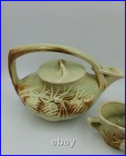 Vintage McCoy Teapot & Sugar/Cream Bowls Pine Cone Pattern