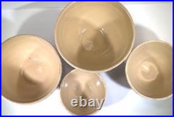 Vintage McCoy Yellow Ware Pottery Mixing Bowl Set Of 4 Pie Crust Rim Pink Blue Vintage McCoy Yellow Ware Pottery Mixing Bowl Set Of 4 Pie Crust Rim Pink Blue