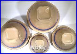 Vintage McCoy Yellow Ware Pottery Mixing Bowl Set Of 4 Pie Crust Rim Pink Blue