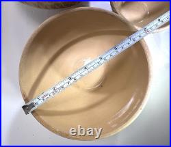 Vintage McCoy Yellow Ware Pottery Mixing Bowl Set Of 4 Pie Crust Rim Pink Blue