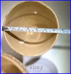 Vintage McCoy Yellow Ware Pottery Mixing Bowl Set Of 4 Pie Crust Rim Pink Blue