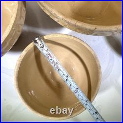 Vintage McCoy Yellow Ware Pottery Mixing Bowl Set Of 4 Pie Crust Rim Pink Blue