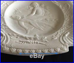 Vintage Mermaid And Fish White Majolica French Plate Bowl France Scarce
