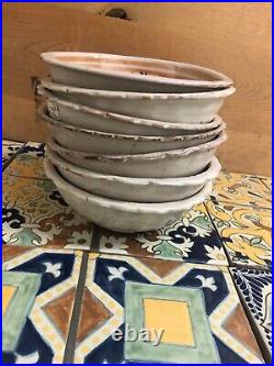 Vintage Mexican Ceramic Pozole Bowls Hand Painted Orange Flower Design Set of 7