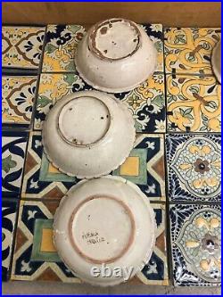 Vintage Mexican Ceramic Pozole Bowls Hand Painted Orange Flower Design Set of 7