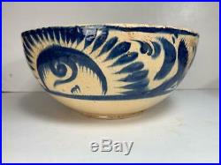Vintage Mexican Pottery Tlaquepaque 3 Nesting Bowls Blue Beige Floral Mexico