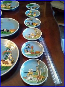 Vintage Mexican Pottery dish set, plates, cups, bowls, casserole
