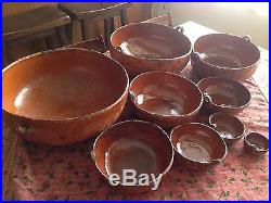 Vintage Mexican Red Clay Pottery Nesting 9 Bowl Complete Set