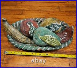 Vintage Mexican Terracotta Clay Pottery Bowl with 6 Piece Fruit Centerpiece