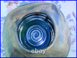 Vintage Michael Weinberg Hand Made Raku Pottery Vase Bowl Signed Glazed Basin